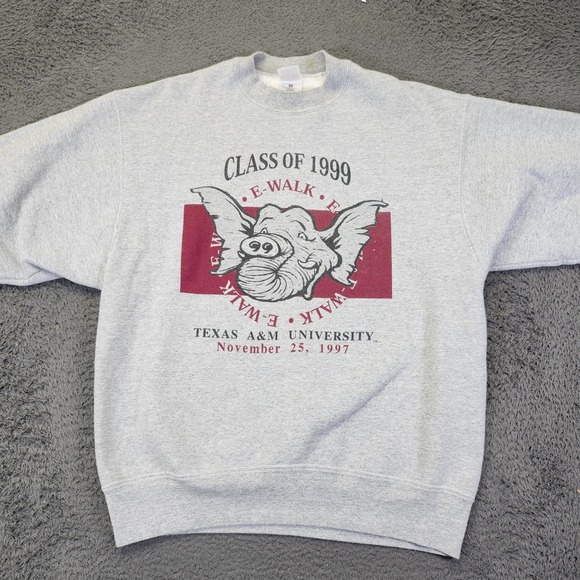 Vintage‎ Rare Texas A&M 1997 Sweatshirt E-Walk Pig Fruit of the Loom Large - Picture 1 of 8
